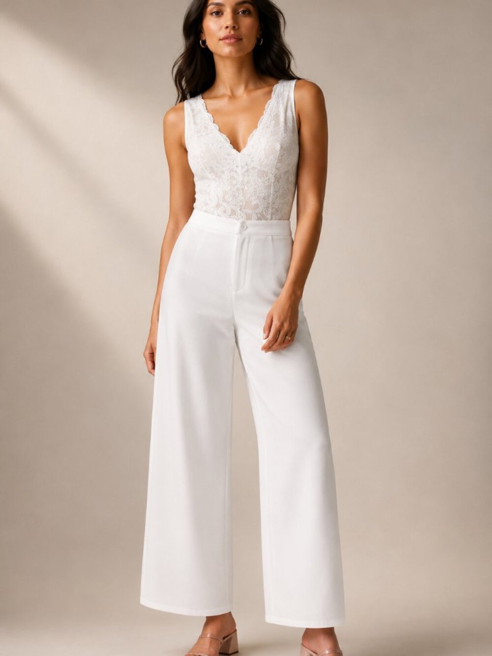 Cupshe x Madison Yours Forever White Wide Leg Beach Resort Pants XL NWOT
